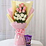 Pink & White Roses with Dairy Milk Silk