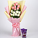 Pink & White Roses with Dairy Milk Silk