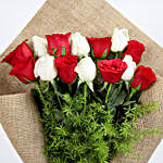 Red & White Roses in Jute Wrapping