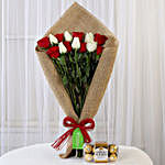 Red & White Roses with Ferrero Rocher