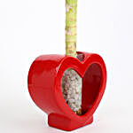 Lotus Bamboo In Red Glass Heart Vase