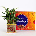 2 Layer Lucky Bamboo In I Love U Glass Vase With Cadbury Celebrations
