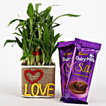 2 Layer Lucky Bamboo In Love Vase With Dairy Milk Silk Chocolates