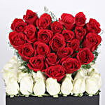 Hearty Red & White Roses Box Arrangement