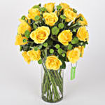 Yellow Roses & Green Daisies Cylindrical Vase