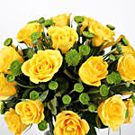 Yellow Roses & Green Daisies Cylindrical Vase