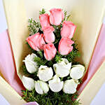 Pink & White Roses & Glass Vase Combo