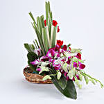 Red Carnations & Purple Orchids Basket