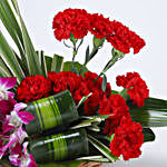 Red Carnations & Purple Orchids Basket