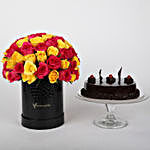80 Pink & Yellow Roses Box with Truffle Cake