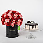 80 Red & Pink Roses Box & Chocolate Cake