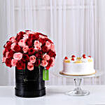 80 Red & Pink Roses Box & Pineapple Cake