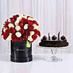 80 Red & White Roses Box with Truffle Cake