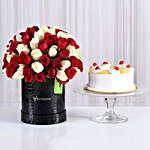 80 Red & White Roses Box with Pineapple Cake
