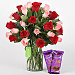 Red & Pink Roses With Dairy Milk Silk