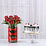 Red Roses Vase & Black Forest Cake Combo