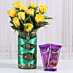 Yellow Roses Vase & Dairy Milk Silk Combo