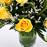 Yellow Roses & White Limoniums in Glass Vase