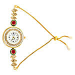 Stylish Gold Plated & Red Stone Watch