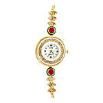 Stylish Gold Plated & Red Stone Watch
