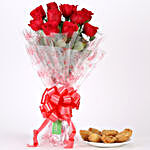 Classic Red Roses Bouquet & Half Kg Gujia