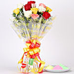 Mixed Roses Bouquet With Gulal Combo