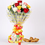 Mixed Roses Bouquet With Half Kg Gujia