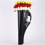 Mixed Roses In Black Sleeve With Gujia & Gulal