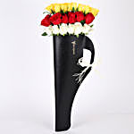 Mixed Roses In Black Sleeve With Gujia & Gulal