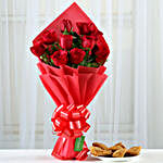 Red Roses Bouquet & Half Kg Gujia Combo
