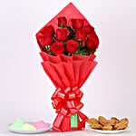 Red Roses Bouquet With Gujia & Gulal