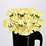 20 Yellow Carnations In FNP Black Sleeve