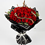 50 Premium Red Roses Bouquet in Black Paper