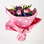 Beautiful 10 Pink Roses 4 Blue Statice Charming Bouquet