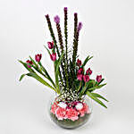 Exotic Pink Carnations Pink Tulips Fish Bowl Arrangement