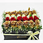 Golden, White & Red Roses Box Arrangement