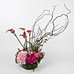 Roses Carnations Freesia Alluring Glass Vase Arrangement