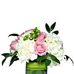 Roses & Hydrangeas in Glass Vase