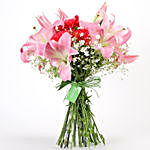 7 Pink Carnations & 5 White Lilies Bunch