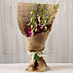 Elegant 6 Purple Orchids Jute Wrapped Bouquet