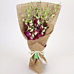 Elegant 6 Purple Orchids Jute Wrapped Bouquet