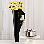 20 Yellow Carnations & Black Forest Cake
