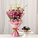 Chocolaty Orchids Bouquet & Chocolate Cake