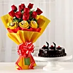 Chocolaty Red Roses & Truffle Cake Combo