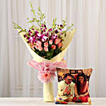 Picture Cushion With Orchids Roses Bunch