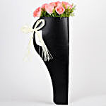 Pink Roses in Black Leather Paper Sleeve