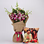 Purple Orchids Bunch Personalised Cushion Combo