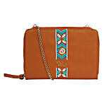 Embroidered Brown Sling Bag