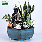 Meditative Lord Buddha with 3 Plants Dish Garden