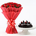 Red Roses with Cake Deluxe